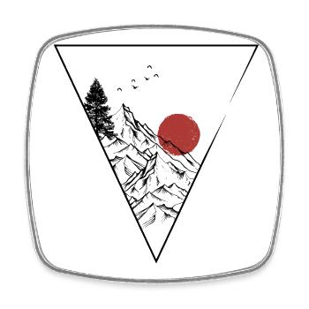 Rote Sonne über minimalistischer Bergsilhouette - Viereckiger Kühlschrankmagnet - Weiß - Vorne