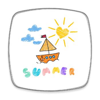 Summer Boat Children's Art Style - Square fridge magnet - white - Front