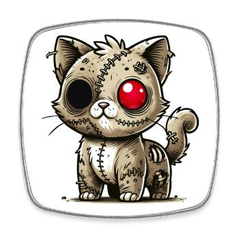 gruselige Zombie-Kawaii-Katze für Halloween Spaß - Viereckiger Kühlschrankmagnet - Weiß - Vorne