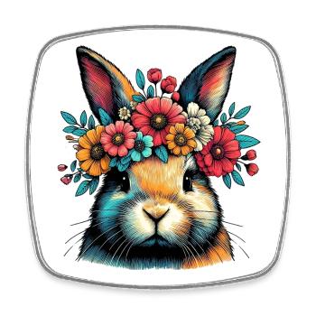 Hase mit Blumen - Viereckiger Kühlschrankmagnet - Weiß - Vorne