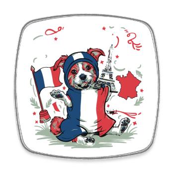 Freche Französische Flagge Hündchen - Viereckiger Kühlschrankmagnet - Weiß - Vorne