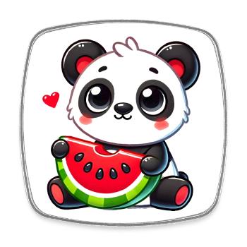L’adorable panda déguste un morceau de pastèque - Magnet carré - blanc - Devant