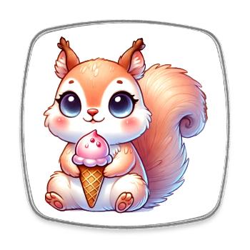 The cute squirrel enjoys a colorful ice cream - Square fridge magnet - white - Front