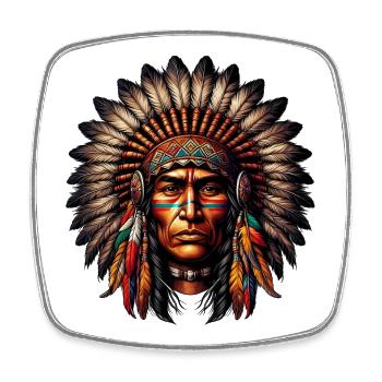 Amerikanischer Indianer Amerikaner - Viereckiger Kühlschrankmagnet - Weiß - Vorne