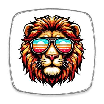 Lion avec des lunettes de soleil - Magnet carré - blanc - Devant