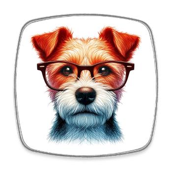 Hund mit Brille - Viereckiger Kühlschrankmagnet - Weiß - Vorne