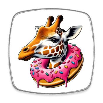 Funny Eye Candy - Girafe avec beignet - Magnet carré - blanc - Devant