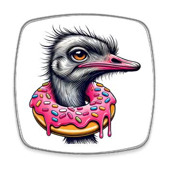 drôle de festin pour les yeux - Oiseau autruche avec beignet - Magnet carré - blanc - Devant