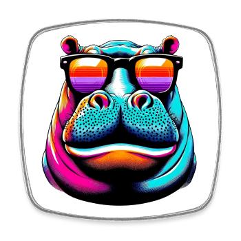 Nilpferd mit Sonnenbrille - Viereckiger Kühlschrankmagnet - Weiß - Vorne
