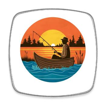 Man Fishing Boat Lake Fisherman Gift Fishing Man# - Square fridge magnet - white - Front