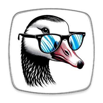 Gans mit Brille - Viereckiger Kühlschrankmagnet - Weiß - Vorne