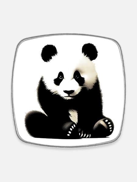 Panda - Magnet carré - blanc