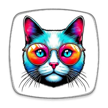 Chat avec des lunettes de soleil - Magnet carré - blanc - Devant