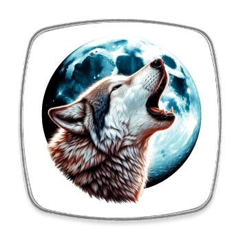 Wolf heult den Vollmond an - Viereckiger Kühlschrankmagnet - Weiß - Vorne