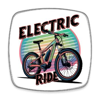 Retro-Elektrofahrrad-Illustration - Viereckiger Kühlschrankmagnet - Weiß - Vorne