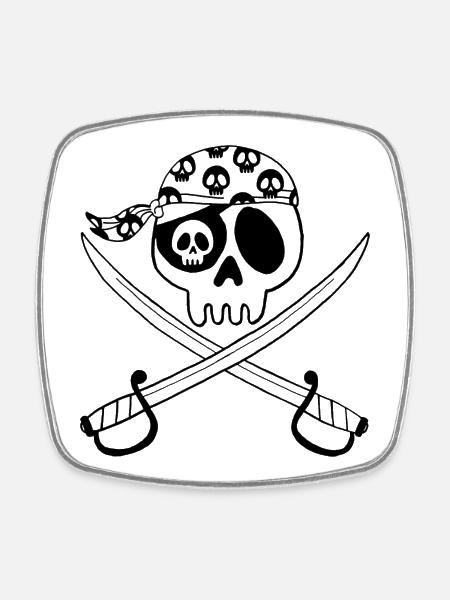 Tête de mort pirate (noir) - Magnet carré - blanc