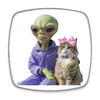 Alien und Katze – Galaktische Liebe - Viereckiger Kühlschrankmagnet - Weiß - Vorne