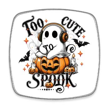 cooler Geist mit Kopfhörern auf Halloween Kürbis - Viereckiger Kühlschrankmagnet - Weiß - Vorne