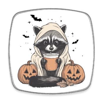 Halloween Sweater, Raccoon Halloween, Gift - Square fridge magnet - white - Front