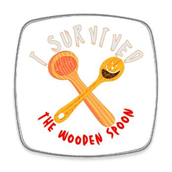 Surviving with Wooden Spoon Motif - Square fridge magnet - white - Front