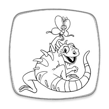 Iguana Kawaii coloring page hand-illustrated - Square fridge magnet - white - Front