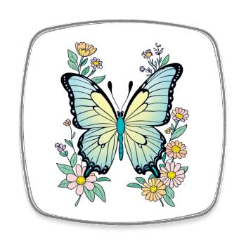 Butterfly Blue with Flowers, Butterfly - Square fridge magnet - white - Front
