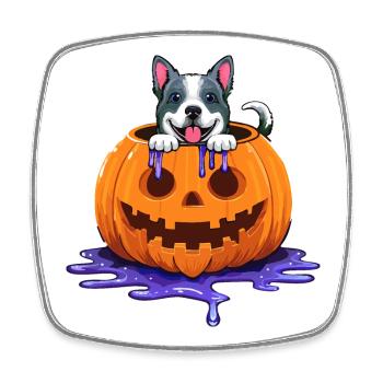 Drôle de chien d’Halloween dans la tête de citrouille - Magnet carré - blanc - Devant
