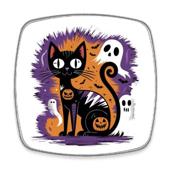 Spooky Halloween Cat - Square fridge magnet - white - Front