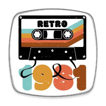 Rétro Arc-en-ciel des années 80 Cassette Texte - Magnet carré - blanc - Devant
