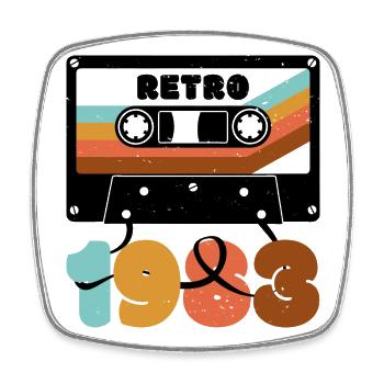 Typographie rétro des années 1980 à cassette de blocs de couleurs - Magnet carré - blanc - Devant