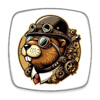 Biber Steampunk Retro - Viereckiger Kühlschrankmagnet - Weiß - Vorne
