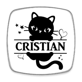 Cristian Katze T-Shirt T-Shirt Katze Geschenkidee - Viereckiger Kühlschrankmagnet - Weiß - Vorne