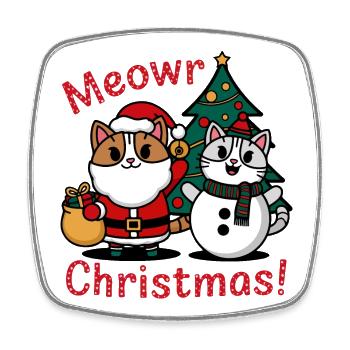 Festliches Weihnachtsdesign mit Katze und Schneemann - Viereckiger Kühlschrankmagnet - Weiß - Vorne