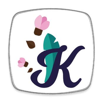 Elegant letter 'K' with flowers - Square fridge magnet - white - Front