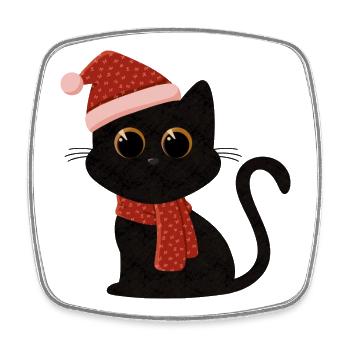 Chat Noël avec chapeau et écharpe - Magnet carré - blanc - Devant