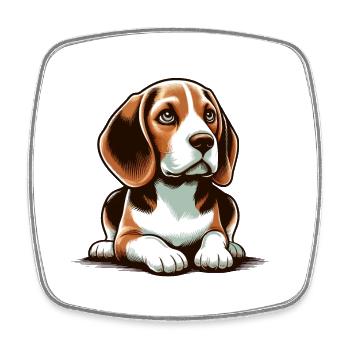 Liegender Beagle Hund - Viereckiger Kühlschrankmagnet - Weiß - Vorne