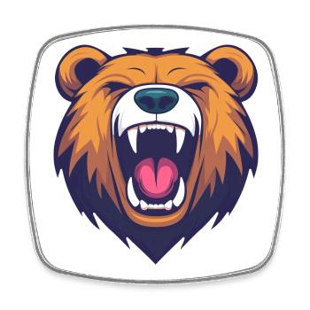 Tête d’ours de dessin animé rugissante - audacieux et ludique - Magnet carré - blanc - Devant