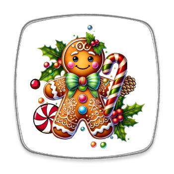 Joyeux bonhomme en pain d’épice avec canne à sucre - Magnet carré - blanc - Devant