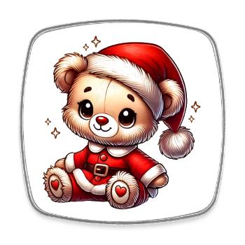 Ours en peluche mignon de Noël au look du Père Noël - Magnet carré - blanc - Devant