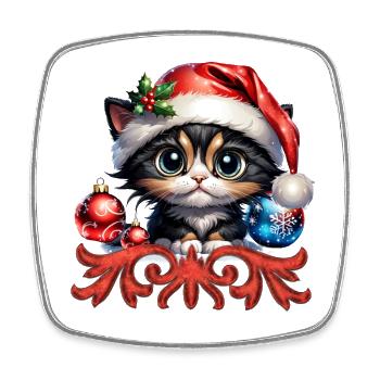 Adorable Christmas kitten. - Square fridge magnet - white - Front