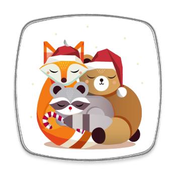 Waldtiere und Weihnachten - Fuchs,Waschbär und Bär - Viereckiger Kühlschrankmagnet - Weiß - Vorne