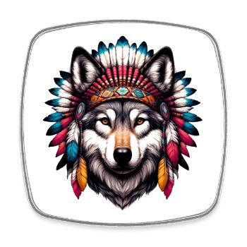 Amerikanischer Indianerwolf Amerikanische Rothaut - Viereckiger Kühlschrankmagnet - Weiß - Vorne