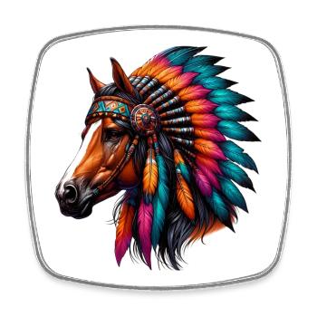 Cheval amérindien Peaux-rouges d’Amérique - Magnet carré - blanc - Devant