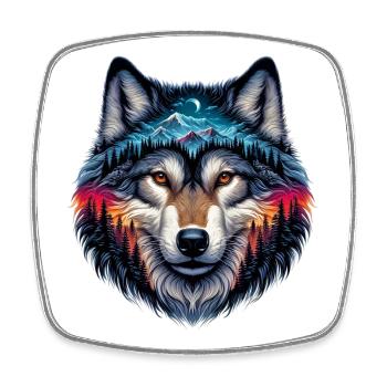 Loup - Magnet carré - blanc - Devant