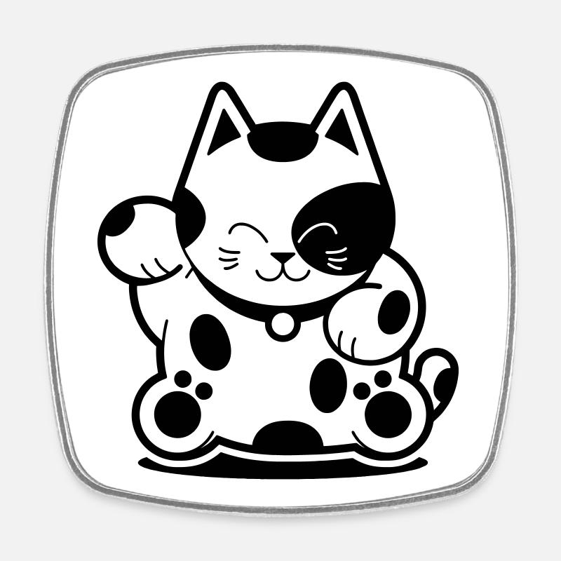 Chat chanceux - Magnet carré - blanc