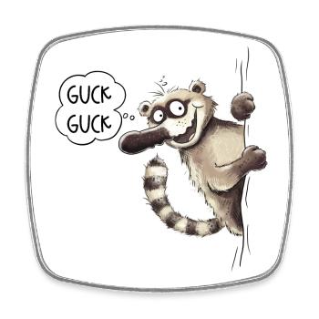 Regardez, regardez, Coati, Motif animal, Dessin animé animalier, Animal sauvage - Magnet carré - blanc - Devant