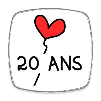20. 20 ANS. 20e ANNIVERSAIRE. ANNIVERSAIRE 20 ANS. - Magnet carré - blanc - Devant