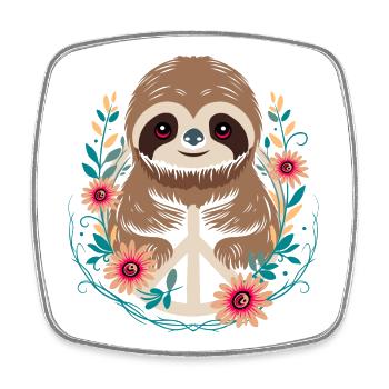 Sloth with peace sign and flowers - Square fridge magnet - white - Front