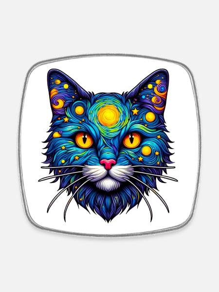 Chat - Magnet carré - blanc