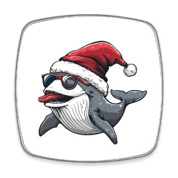 Baleine Noël Drôle - Magnet carré - blanc - Devant